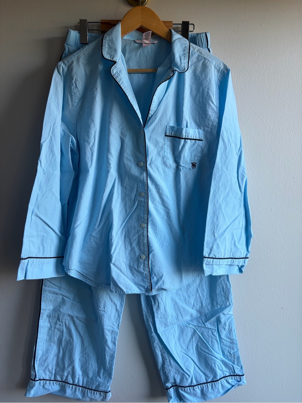 Victoria's Secret Light Blue Pajama Set with Black Trim